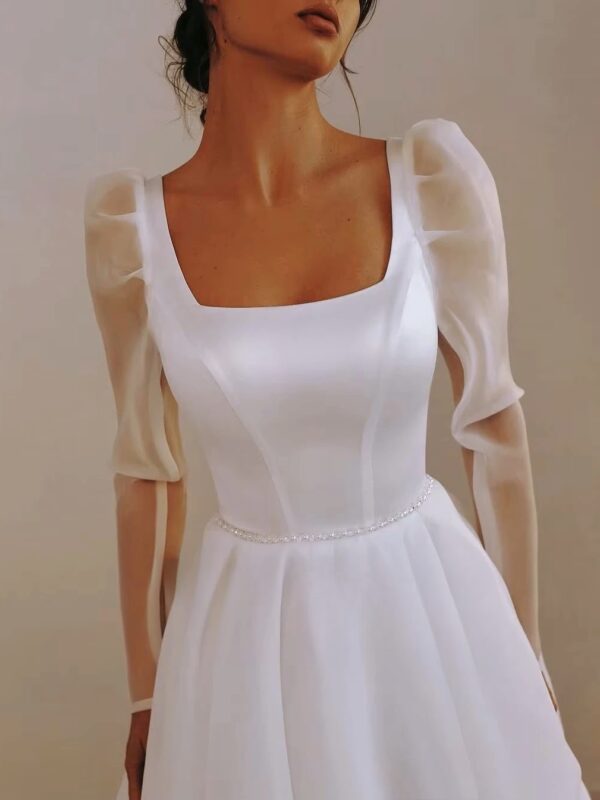 SoDigne A-line Organza Wedding Dresses Square Collar Full Sleeves Bridal Dress Long 2025 Wedding Gown Robe De Mairee ﻿Customized - Imagen 3