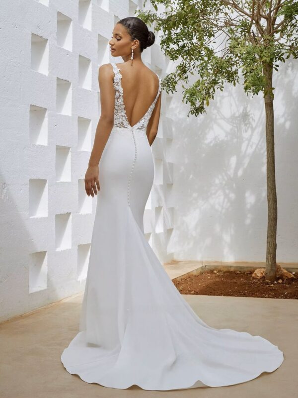 SoDigne Mermaid Wedding Dresses Satin Lace Appliques V-neck Sleeveless Bridal Dress 2024 Bride Gown Long vestidos de novia - Imagen 2