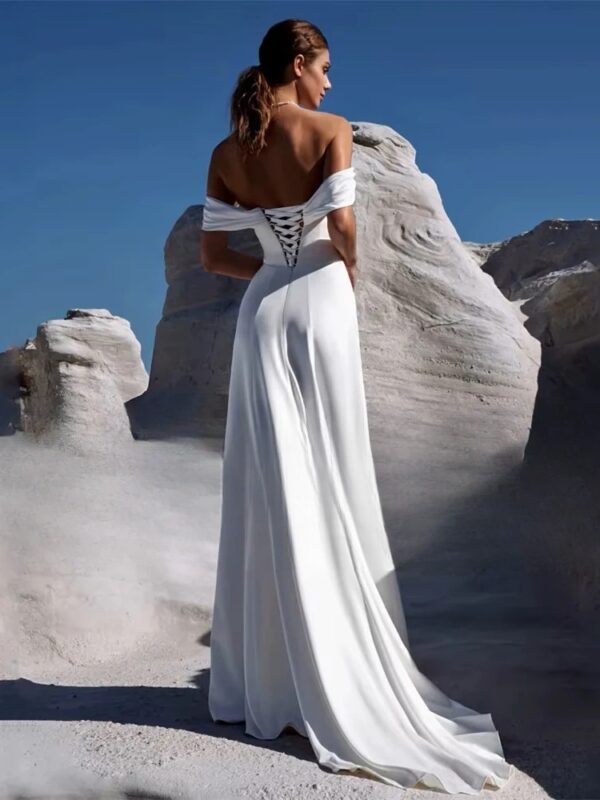 Elegant Off The Shoulder Mermaid Wedding Dress Strapless Pleat Side Slit Open Back Bridal Gown Train Vestido De Noiva Customized - Imagen 2