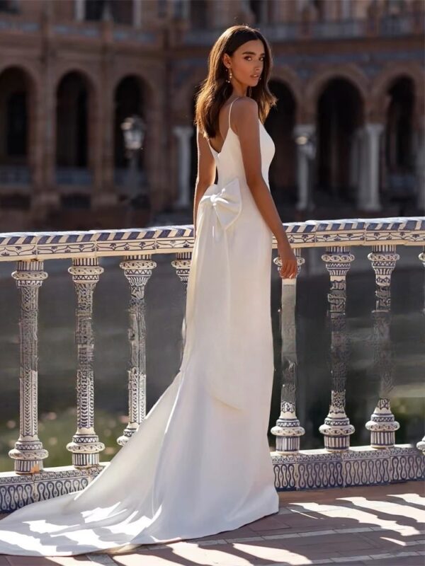 Elegant Mermaid Wedding Dresses Women Spaghetti Straps V-Neck Open Back Bow Sleeveless Bridal Gown Vestidos De Noiva Customized - Imagen 2