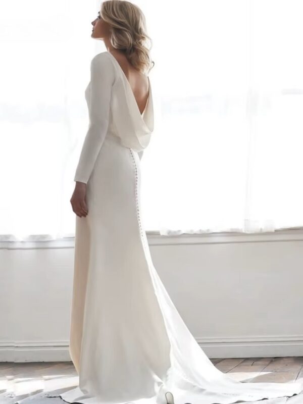 Long Sleeves Mermaid Back Cowl Wedding Dresses O-neck Beach Backless Bridal Party Gown Vestido De Novia Sweep Train Customized - Imagen 3