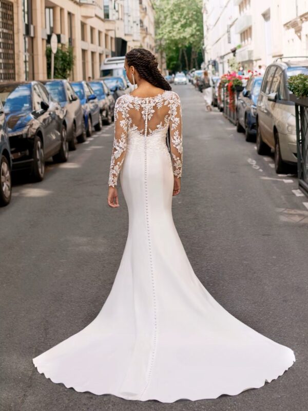 SoDigne Mermaid Satin Wedding Dresses ﻿Full Sleeves Lace Appliques Bridal Dress Long Wedding Gown Robe De Mairee ﻿Customized ﻿ - Imagen 2