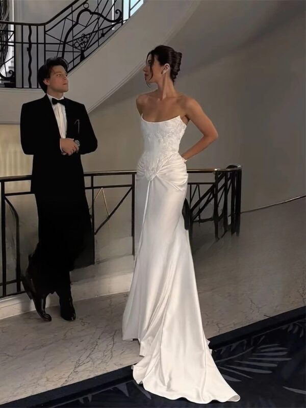 BIGDAY Modern Mermaid Wedding Dress Boat-Neck Lace Appliqued Pleat Open Back Lace-up  Bridal Gown Vestido De Noiva Customized - Imagen 3
