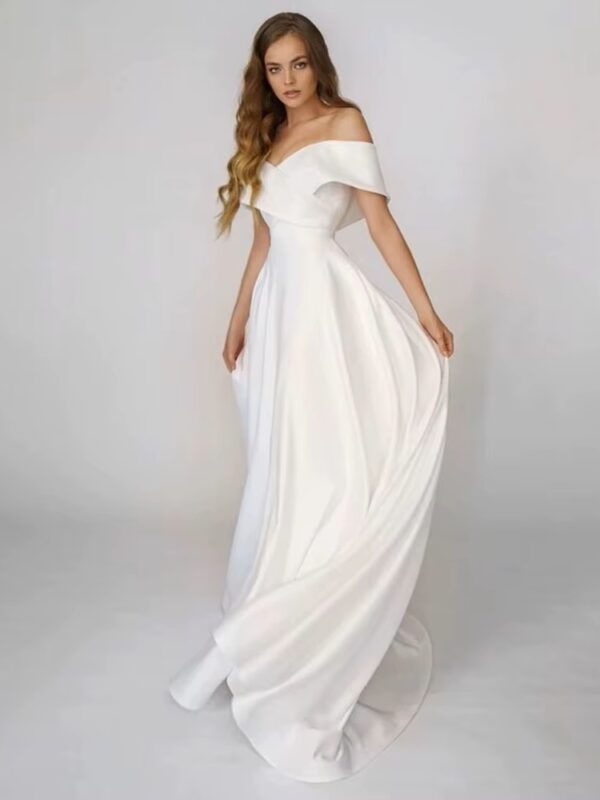 SoDigne Beach Satin Wedding Dresses Off Shoulder Simple Bridal Gowns A Line Wedding Gowns Robe De Mariee Customized - Imagen 3