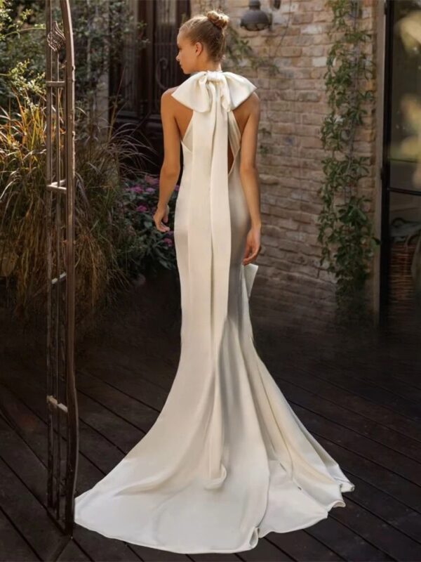 BIGDAY Halter Mermaid Wedding Dress Women Bow Open Back Sleeveless Tiered Sweep Train Bridal Gown Vestido De Noiva Customized - Imagen 2