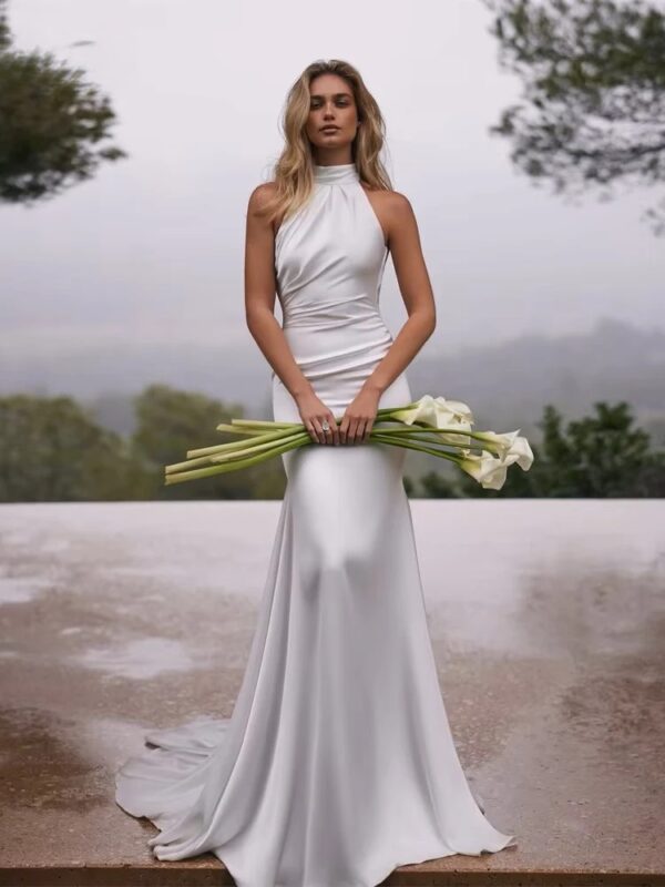 BIGDAY Sexy High Halter Mermaid Wedding Dresses Women 2025 Pleat Backless Sleeveless Bridal Gown Vestidos De Noiva Customized
