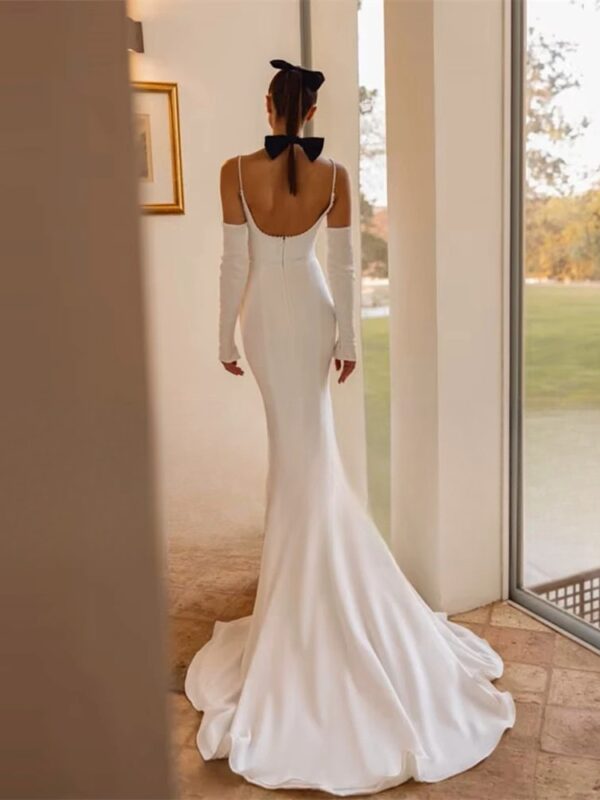 BIGDAY Modern Mermaid Wedding Dress Women Spaghetti Straps Open Back Pleat Boat-Neck Bridal Gown Vestido De Noiva Customized - Imagen 2