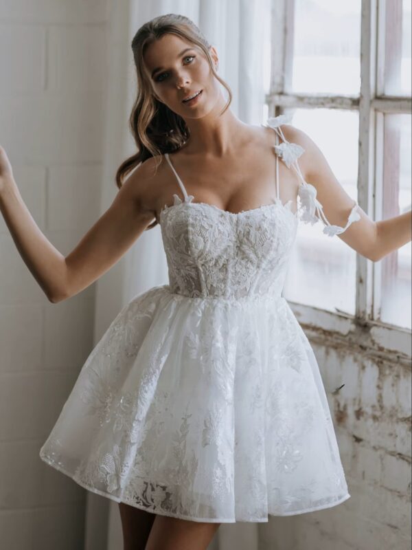 SoDigne Short Appliques Wedding Dresses A-line Sweetheart Sleeveless Tulle Bridal Dress Beach Mini Wedding Gown 2025 customized - Imagen 3