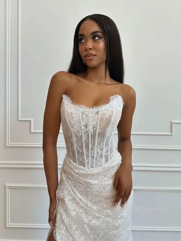 SoDigne Mermaid Lace Wedding Dresses Strapless Sleeveless Bridal Dress Customized Women Split Long Wedding Gown - Imagen 3