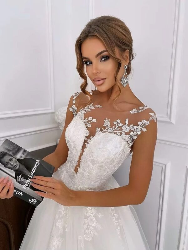 SoDigne A-line Appliques Wedding Dresses O-neck Sleeveless Tulle Bridal Dress Long Wedding Gown Robe De Mairee ﻿Customized - Imagen 2