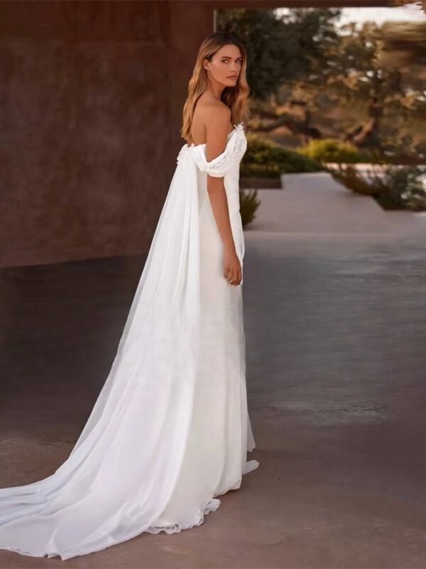 BIGDAY Pleat Off The Shoulder Mermaid Wedding Dress Flowers Boat-Neck Open Back Split Bridal Gown Vestido De Noiva Customized - Imagen 2