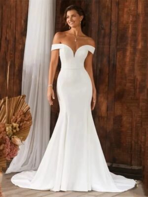Elegant Mermaid Wedding Dress Women Open Back Off The Shoulder Sweetheart Simple Bridal Gown Train Vestidos De Noiva Customized