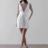 Customized Simple Mini Satin Lace Wedding Dress Pleat Long Sleeves Sexy High Neck Illusion With Button Short Wedding Gown 2025