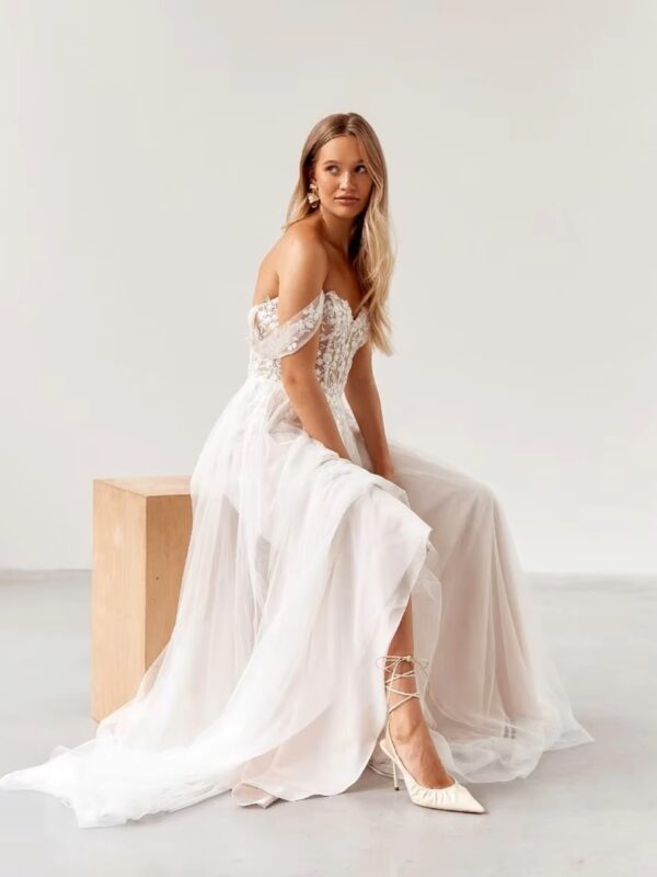 SoDigne Elegant Ivory Vintage Wedding Dresses Off  Shoulder A Line Bride Dress For Brides Lace Appliques Bridal Gown Customized - Imagen 3