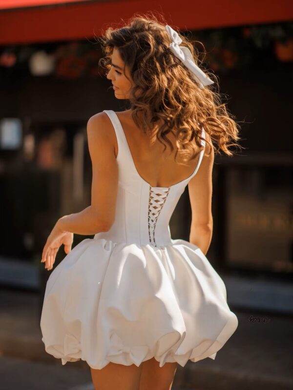 SoDigne A-line Satin Short Bride Dresses Square Collar Sleeveless Wedding Dress Mini Bridal Gown Robe De Mairee Customized - Imagen 2