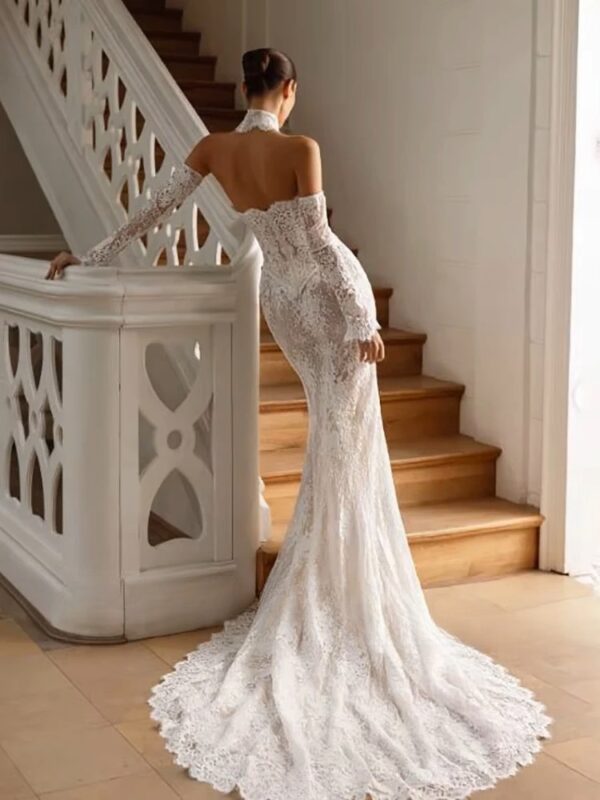 LORIE Vintage Lace Mermaid Wedding Dress Sexy Off Shoulder Long Sleeve Bridal PartryGown Backless Princess Bride Gown Customized - Imagen 3