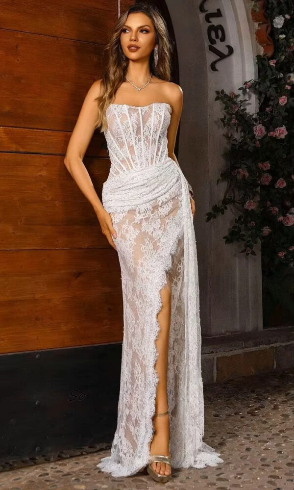 SoDigne Mermaid Long Lace Wedding Dresses Sleeveless Strapless Split Bride Dress Wedding Gown vestidos de novia Customized