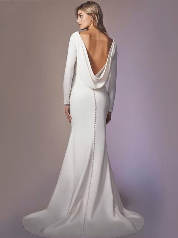 Long Sleeves Mermaid Back Cowl Wedding Dresses O-neck Beach Backless Bridal Party Gown Vestido De Novia Sweep Train Customized - Imagen 2