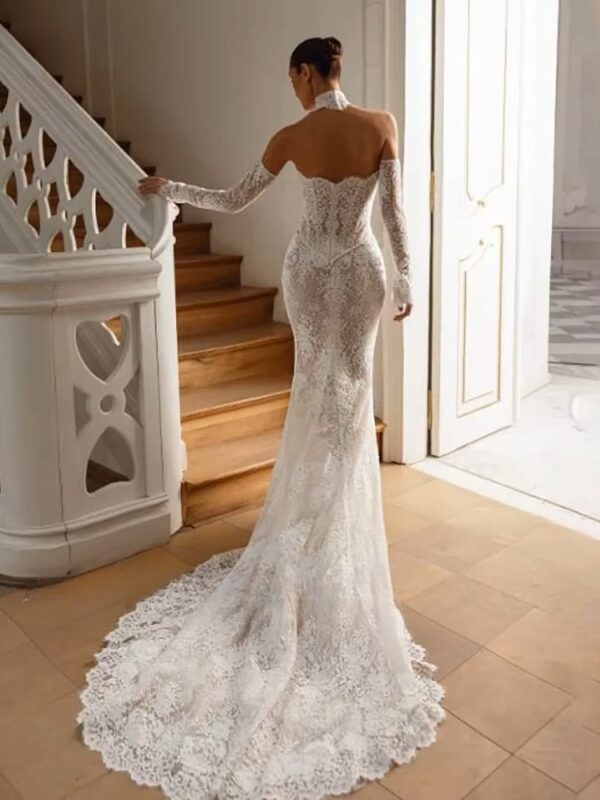 LORIE Vintage Lace Mermaid Wedding Dress Sexy Off Shoulder Long Sleeve Bridal PartryGown Backless Princess Bride Gown Customized - Imagen 2