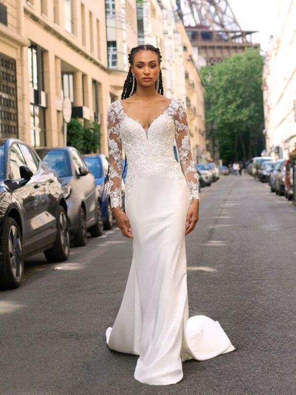 SoDigne Mermaid Satin Wedding Dresses ﻿Full Sleeves Lace Appliques Bridal Dress Long Wedding Gown Robe De Mairee ﻿Customized ﻿ - Imagen 3