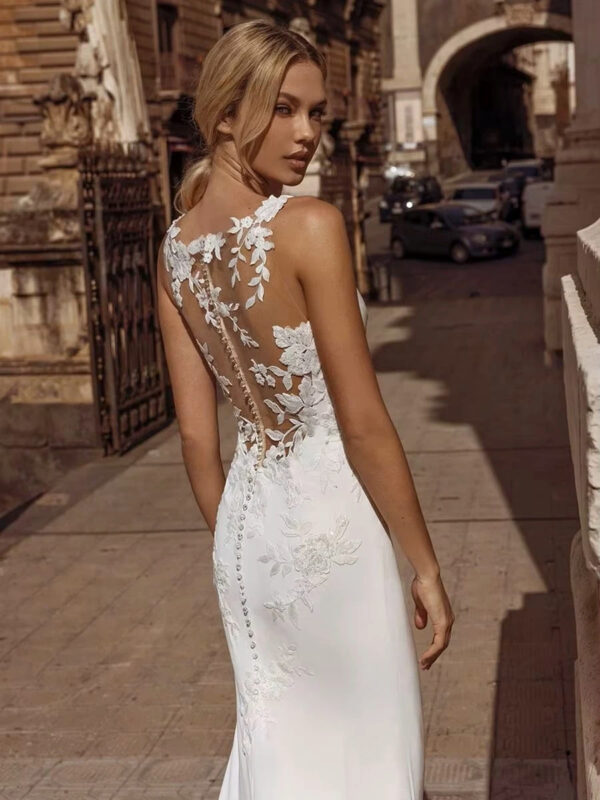 SoDigne Elegant Mermaid Wedding Dresses V-neck Sleeveless Satin Bridal Gown Appliques Long Beach Bridal Dress vestidos de novia - Imagen 2