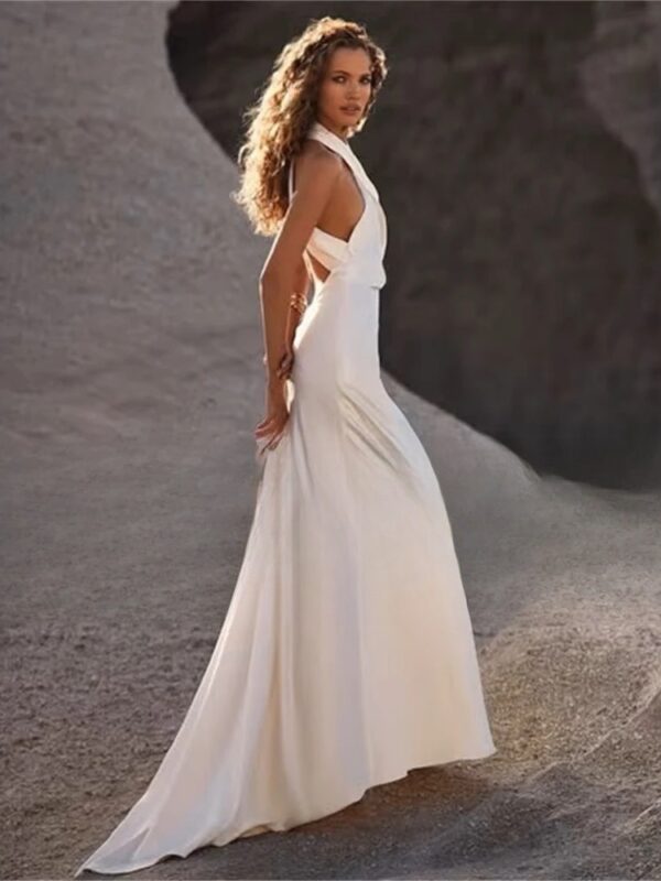 Bigday Halter Mermaid Wedding Dress Women 2025 Open Back Sleeveless Pleat Criss-Cross Bridal Gown Vestido De Noiva Customized - Imagen 2