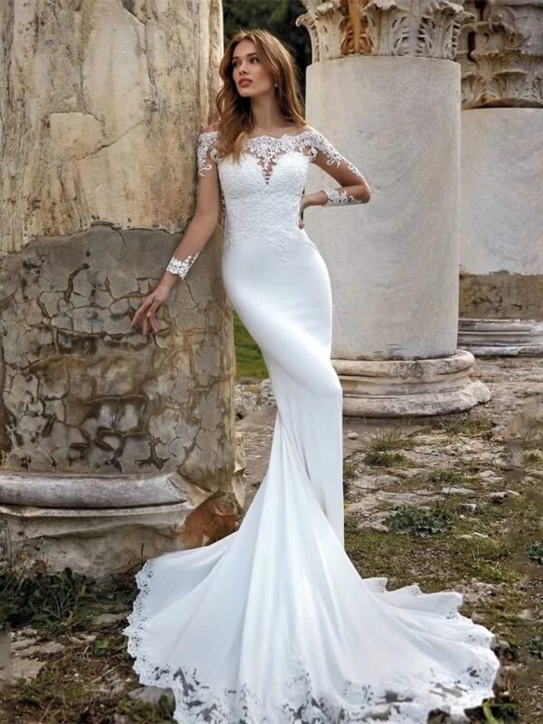 Exquisite Lace Mermaid Wedding Dress Women 2025 Long Sleeve Off The Shoulder Appliqued Bridal Gown Vestidos De Noiva Customized