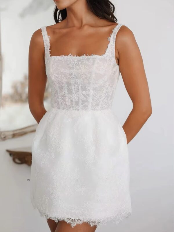 SoDigne Short Mermaid Lace Wedding Dresses Square Collar Sleeveless Bridal Dress Mini 2025 Customized Wedding Gown - Imagen 3