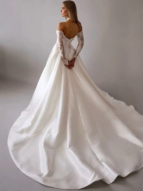 LORIE Vintage Lace Wedding Dress A-Line Off Shoulder Applique Long Sleeve Bridal Gown Princess Slit Corset Bride Gown Customized - Imagen 2