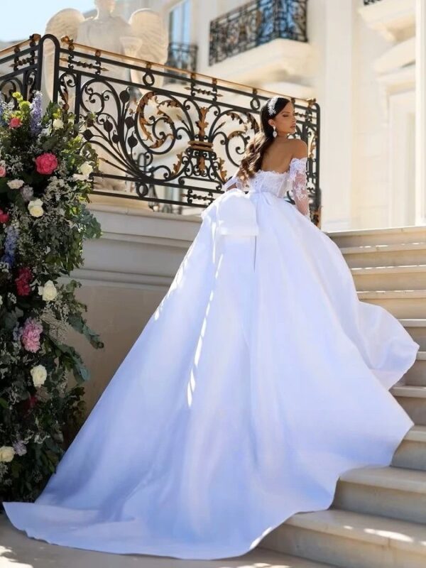 SoDigne A-line Satin/Lace Wedding Dresses Strapless Detachable Sleeves Bridal Dress Elegant 2025 Wedding Gown Custom Made ﻿ - Imagen 2