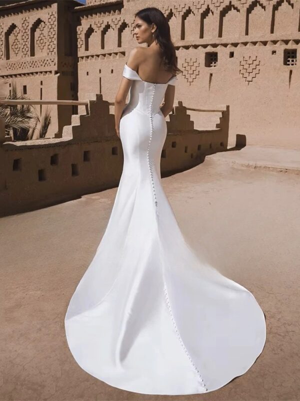 BIGDAY Satin Mermaid Wedding Dress Women 2025 Off The Shoulder Open Back Pleat Boat-Neck Bridal Gown Vestido De Noiva Customized - Imagen 2