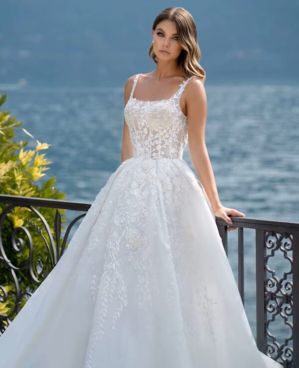 SoDigne Luxury A-line Wedding Dresses Square Collar Sleeveless Bridal Gown Beach Backless Appliques Tulle Split Bridal Dress - Imagen 3