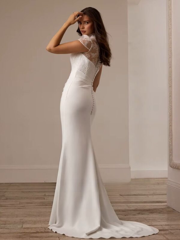 SoDigne Mermaid Lace/Satin  Bride Dresses High Neck Short Sleeves Wedding Dress Long Bridal Gowns vestidos de novia Customized - Imagen 2