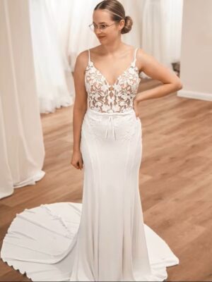 SoDigne Mermaid Satin Appliques Wedding Dresses V Neck Sleeveless Bridal Dress Long Wedding Gown Robe De Mairee ﻿Customized ﻿
