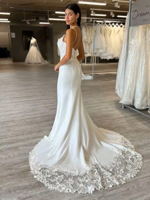 SoDigne Mermaid Satin Boho Wedding Dresses Sleeveless Strapless Appliques Bridal Dress Long Wedding Gown Custom Made ﻿ - Imagen 3