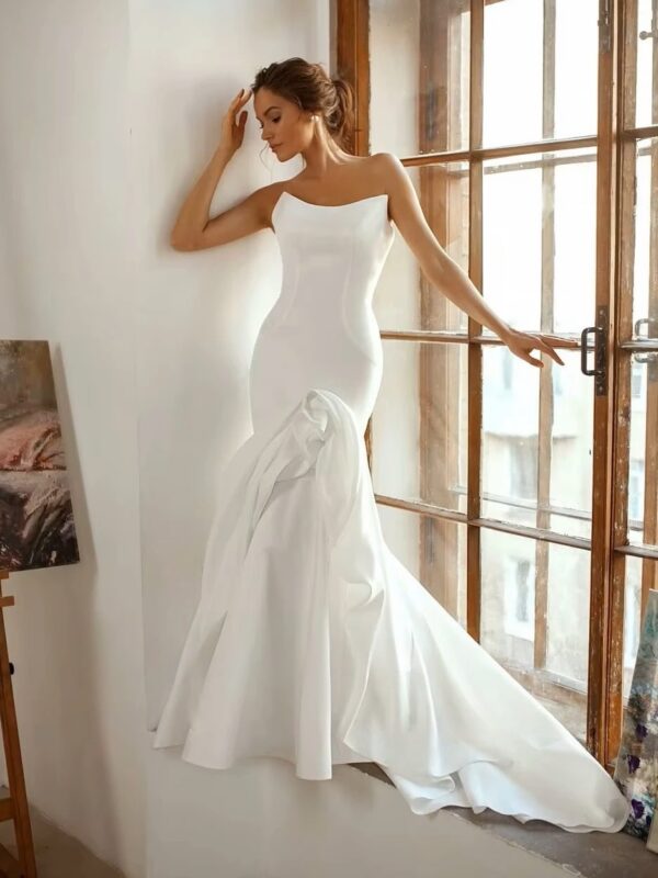 SoDigne Mermaid Satin Wedding Dress Strapless Sleeveless Bride Dresses Women Long Bridal Gowns vestidos de novia Customized - Imagen 3