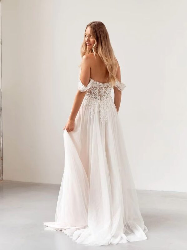 SoDigne Elegant Ivory Vintage Wedding Dresses Off  Shoulder A Line Bride Dress For Brides Lace Appliques Bridal Gown Customized - Imagen 2