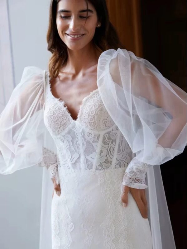 SoDigne Mermaid Boho Wedding Dresses Sweetheart Long Sleeves Lace Bridal Dress 2025 Beach Wedding Gown Robe De Mairee - Imagen 3