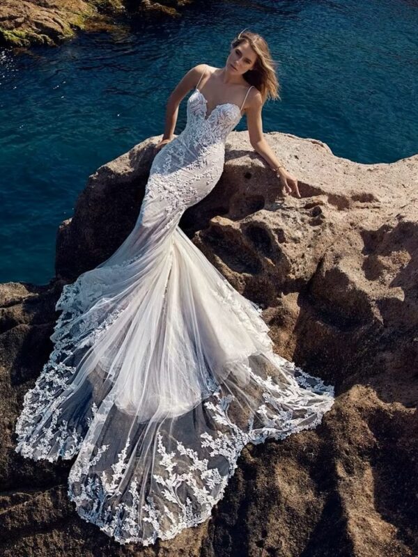 SoDigne Vintage Mermaid Wedding Dresses Sexy V-neck Lace Appliques Long Bride Dress Backless Wedding Gowns Vestido De Noiva - Imagen 3
