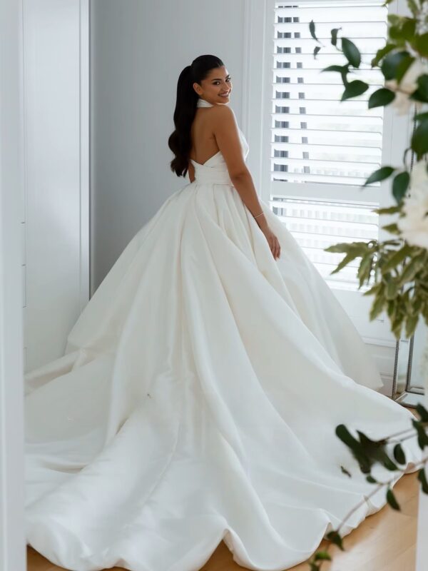 SoDigne A-line Satin Simple Wedding Dresses Sleeveless Halter Bridal Dress Long Wedding Gown Robe De Mairee ﻿Customized - Imagen 2
