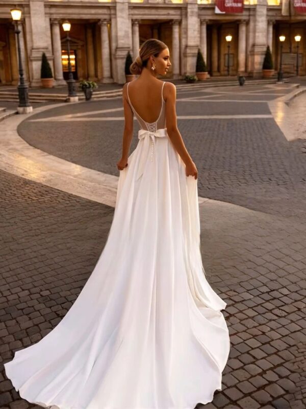 Elegant Wedding Dress For Woman Sweetheart-Neck A-Line Spaghetti Straps Open Back Bride Gown Train Vestidos De Novia Customized - Imagen 2