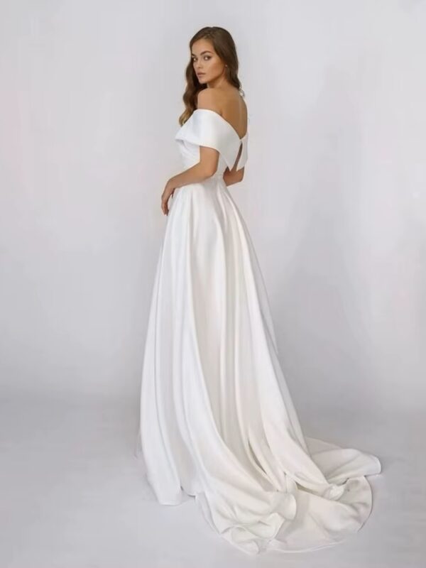 SoDigne Beach Satin Wedding Dresses Off Shoulder Simple Bridal Gowns A Line Wedding Gowns Robe De Mariee Customized - Imagen 2