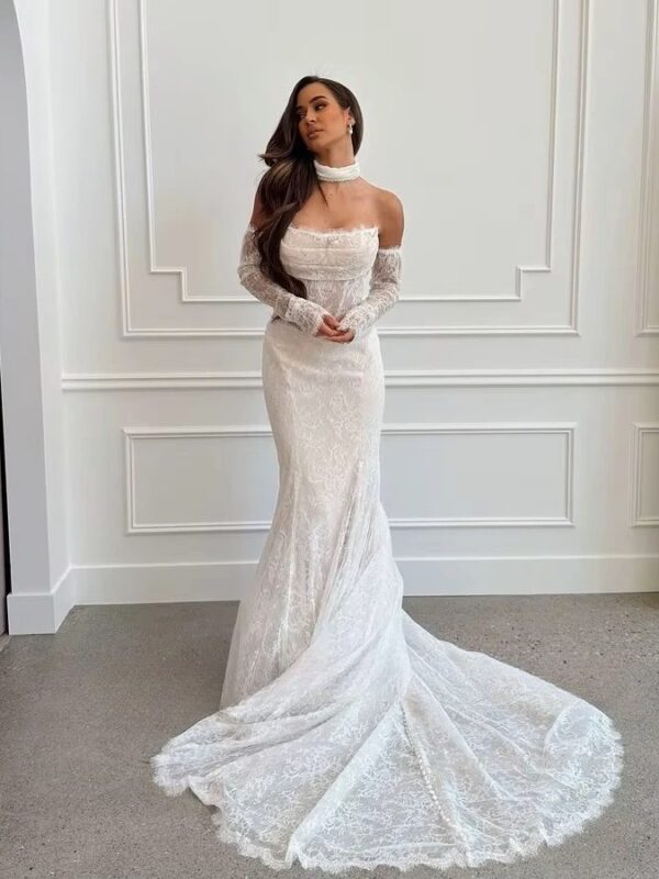 SoDigne Mermaid Lace Beach Wedding Dresses Strapless Detachable Sleeves Bridal Dress Customized Women Long Wedding Gown - Imagen 2