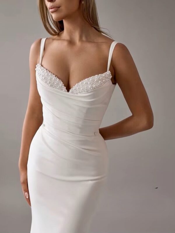 SoDigne Customized Mermaid Simple Wedding Dresses Sweetheart Sleeveless Beading Satin Bridal Dress Women Long Wedding Gown - Imagen 3